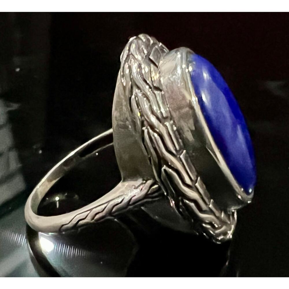 Large STS Sterling Silver & Lapis Lazuli Basket Weave Statement Ring - Picture 9 of 12